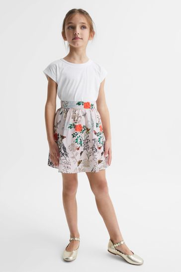 Reiss Ivory Amie Senior Floral Printed High Rise Skirt