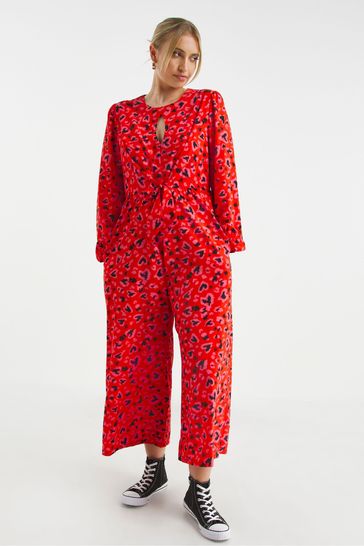 Buy Simply Be Red Animal Printed Tie Front Jumpsuit from Next