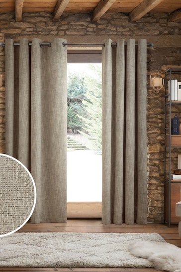 Grey Chunky Weave Eyelet Blackout/Thermal Curtains