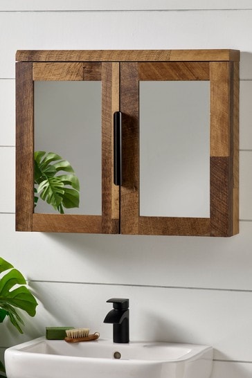 Natural Bronx Oak Effect Mirrored Wall Cabinet