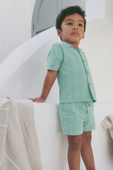 Green Short Sleeve Textured Shirt and Shorts Set (3mths-12yrs)