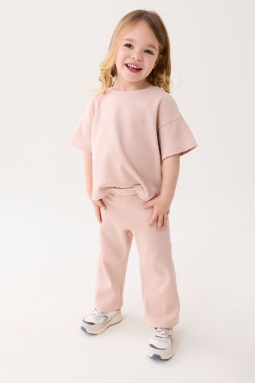 Pink Short Sleeve T-Shirt and Wide Leg Trousers Set (3mths-7yrs)