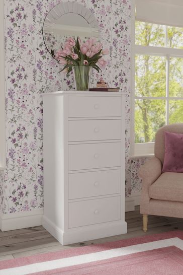 Laura Ashley Cotton White Ashwell Tall Chest of 5 Drawers