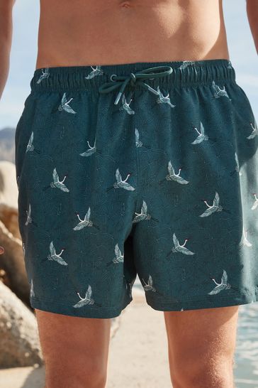 Slate Grey Regular Fit Printed Swim Shorts