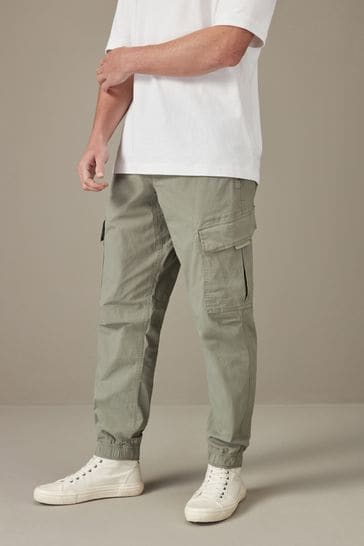 Sage Green Regular Tapered Stretch Utility Cargo Trousers