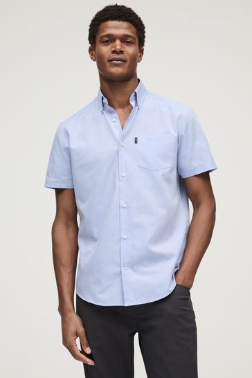 Pale Blue Regular Fit Short Sleeve Easy Iron Button Down Oxford Shirt