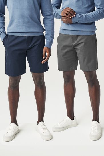 Navy/Charcoal Straight Fit Stretch Chinos Shorts 2 Pack