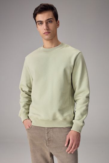 Light Green Regular Fit Jersey Cotton Rich Crew Sweatshirt