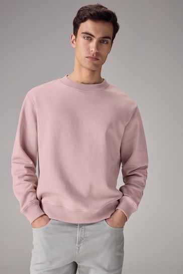 Light Pink Regular Fit Jersey Cotton Rich Crew Sweatshirt