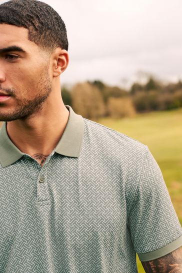 Sage Green Print Golf Polo Shirt