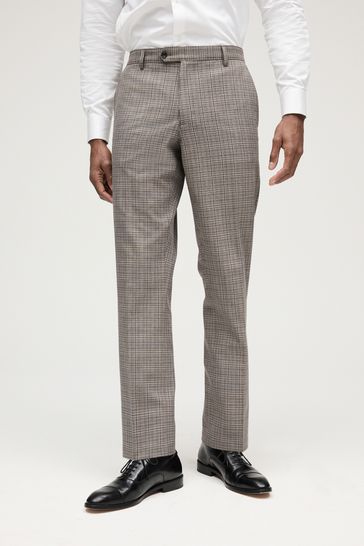 Taupe Skinny Fit Trimmed Check Suit: Trousers