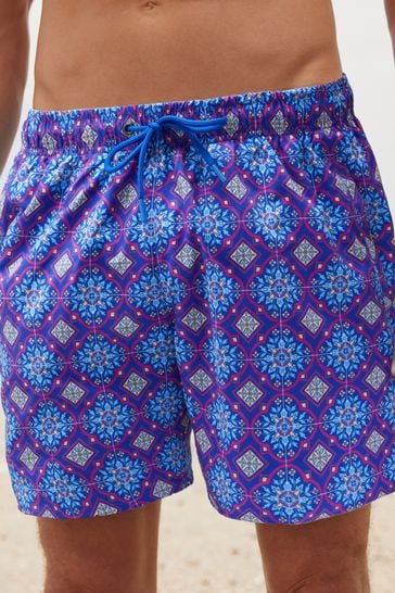 Cobalt/Pink Mediterranean Tile Regular Fit Printed Swim Shorts