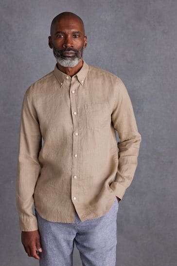 Neutral Standard Collar Signature 100% Linen Long Sleeve Shirt