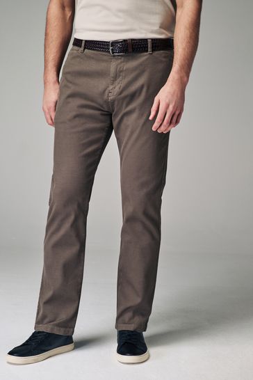 Mushroom Brown Slim Fit Textured Belted Trousers