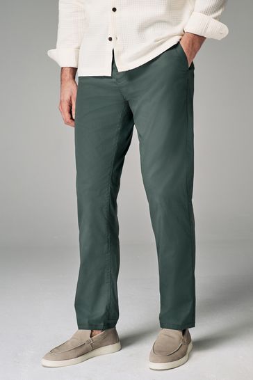 Green Straight Lightweight Stretch Chino Trousers