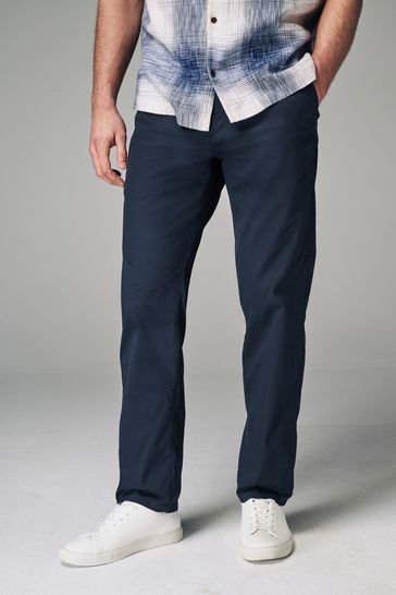 Navy Blue Straight Lightweight Stretch Chino Trousers
