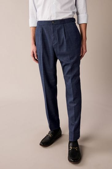 Navy Slim Tapered Textured Side Adjuster Trousers