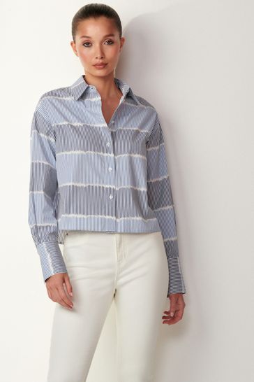 Light Blue Long Sleeve Cotton Cropped Shirt