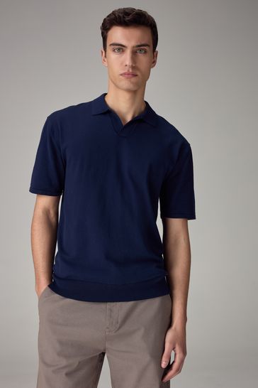 Navy Knitted Regular Fit Trophy Polo Shirt