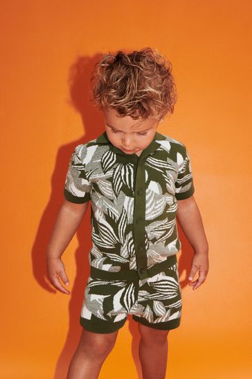 Green Leaf Print Knitted Shirt and Shorts Set (3mths-10yrs)