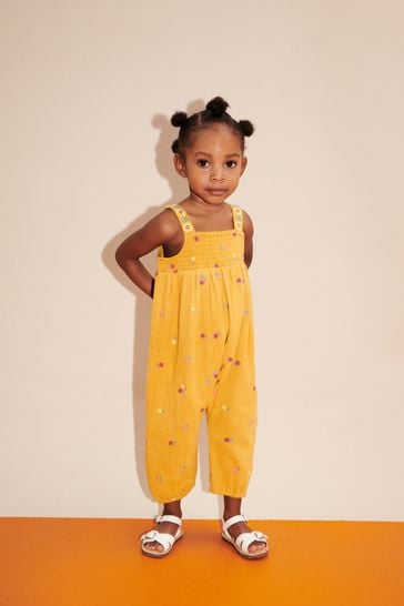 Ochre Yellow Embroidered Playsuit (3mths-7yrs)