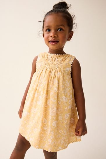 Yellow Floral Shirred Cotton Dress (3mths-8yrs)