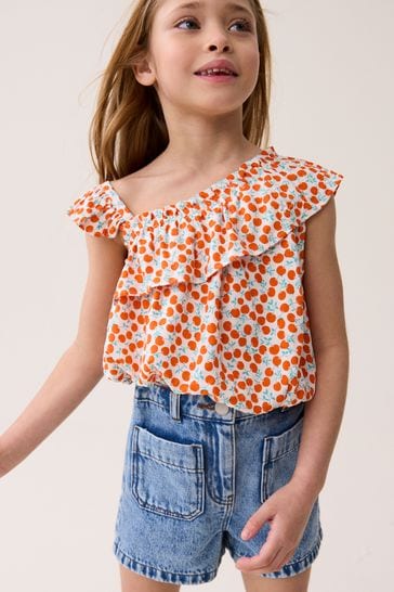 Red Cherries One-Shoulder Frill Blouse (3-16yrs)