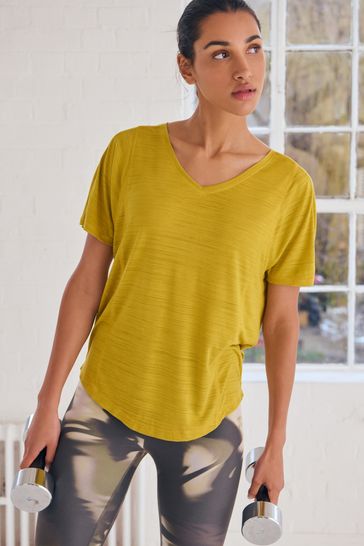 Yellow Active Sports Short Sleeve V-Neck Top