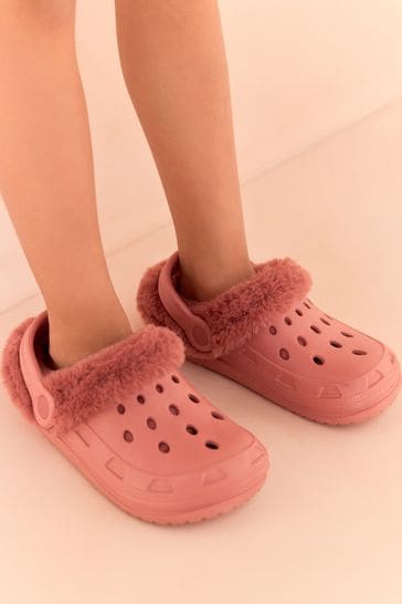 Pink Faux Fur Lined Clog Slippers