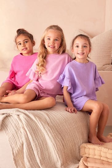Pink/Purple Ruffle Short Sleeve Pyjamas 3 Pack (9mths-16yrs)