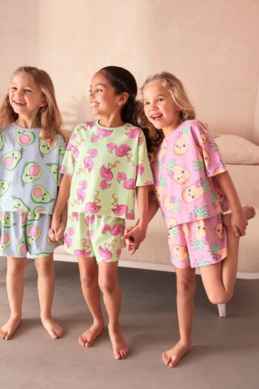 Pastel Flamingo/Avocado/Pineapple Short Pyjamas 3 Pack (9mths-16yrs)