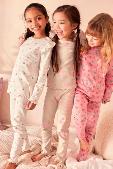 Pack de 3 pijamas de canalé en rojo/rosa (9meses-16años)