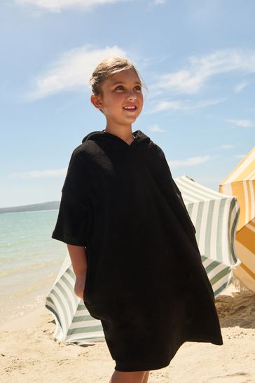 Black Oversized Hooded Towelling Cover-Up