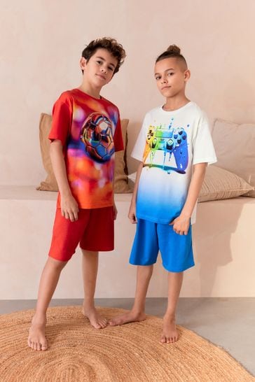 Pack de 2 pijamas cortos con motivos gamer y fútbol en rojo/blanco (3-16años)