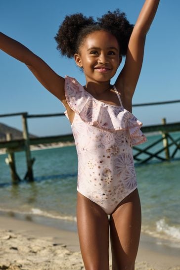 Cream Shell One-Shoulder Swimsuit (3-16yrs)