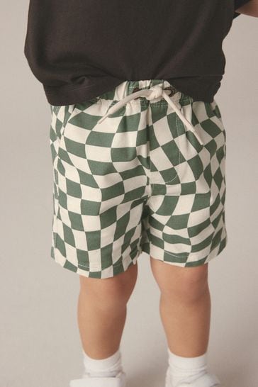 Green/Ecru Checkerboard Pull-On Shorts (3mths-7yrs)
