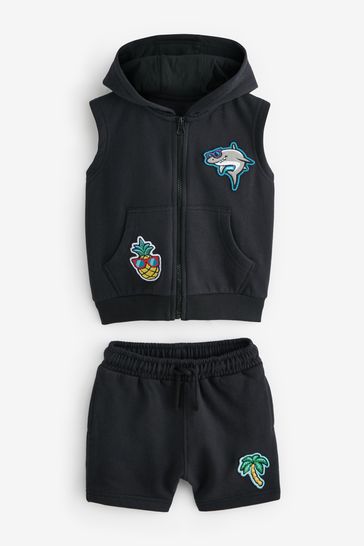 Charcoal Grey Hoodie Gilet and Shorts Set (3mths-7yrs)