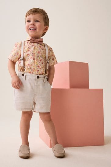 Pink/Cream Floral Shirt Short Braces and Bow Tie Set (3mths-9yrs)