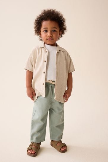 Sage Green Loose Fit Pull-On Linen Blend Trousers (3mths-7yrs)