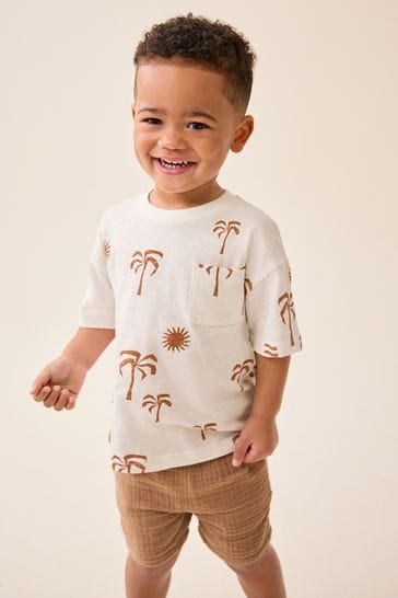 Ecru White Palms All-Over Print Short Sleeve T-Shirt (3mths-7yrs)