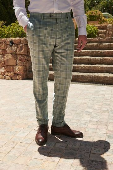 Green Skinny Fit Trimmed Check Suit Trousers