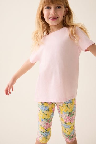 Pink/ Yellow Floral Print Cropped Leggings (3-16yrs)