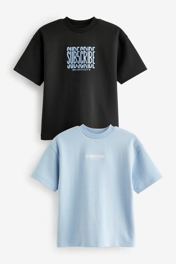 Blue/Black Subscribe Short Sleeve Relaxed Heavyweight T-Shirts 2Pk (3-16yrs)