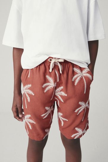 Orange Palm Tree Textured Shorts (3-16yrs)