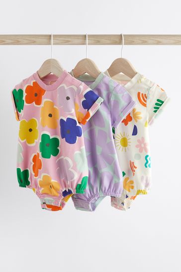 Multi Bright Print Baby T-Shirt Rompers 3 Pack