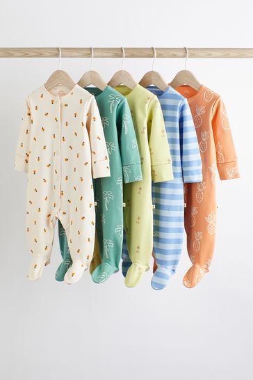 Bright Palm Print Baby Cotton Sleepsuits 5 Pack (0-2yrs)
