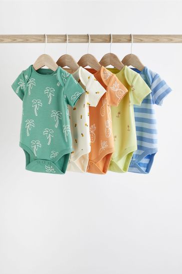 Bright Palm Print Baby Short Sleeve Bodysuit 5 Pack