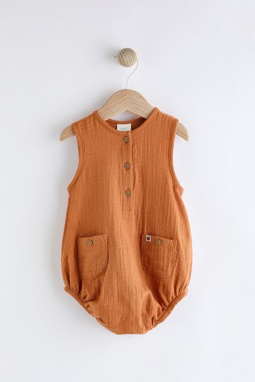 Rust Brown Woven Baby Romper (0mths-2yrs)
