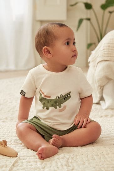 Sage Green Croc Baby T-Shirt and Shorts 2 Piece Set