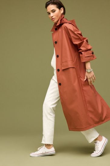 Terracotta Brown Rubber Trench Coat